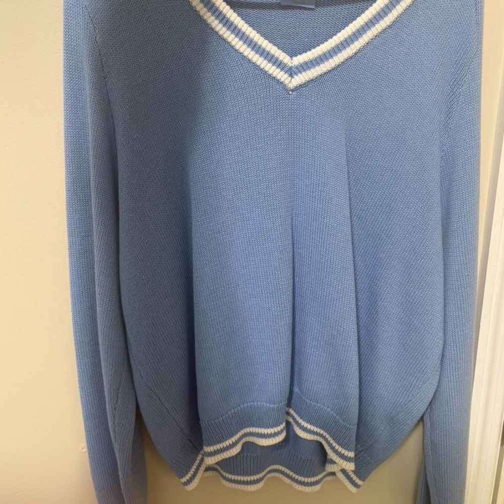 PacSun Light Blue V-Neck Sweater with White Accents